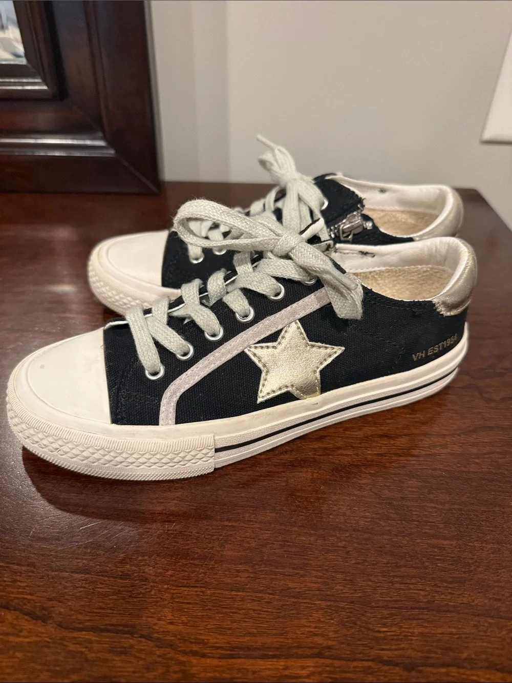 Vintage Havana Black Canvas Star Low Sneakers with Cream Accents